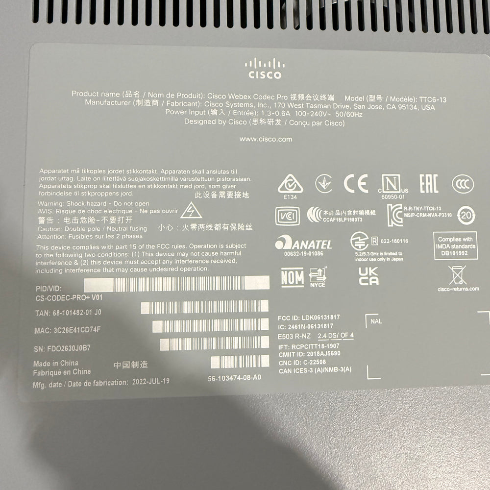 New Open Box Cisco TTC6-13 CS-CODEC-PRO+ V01 Webex Smartnet Conference KIT Pro