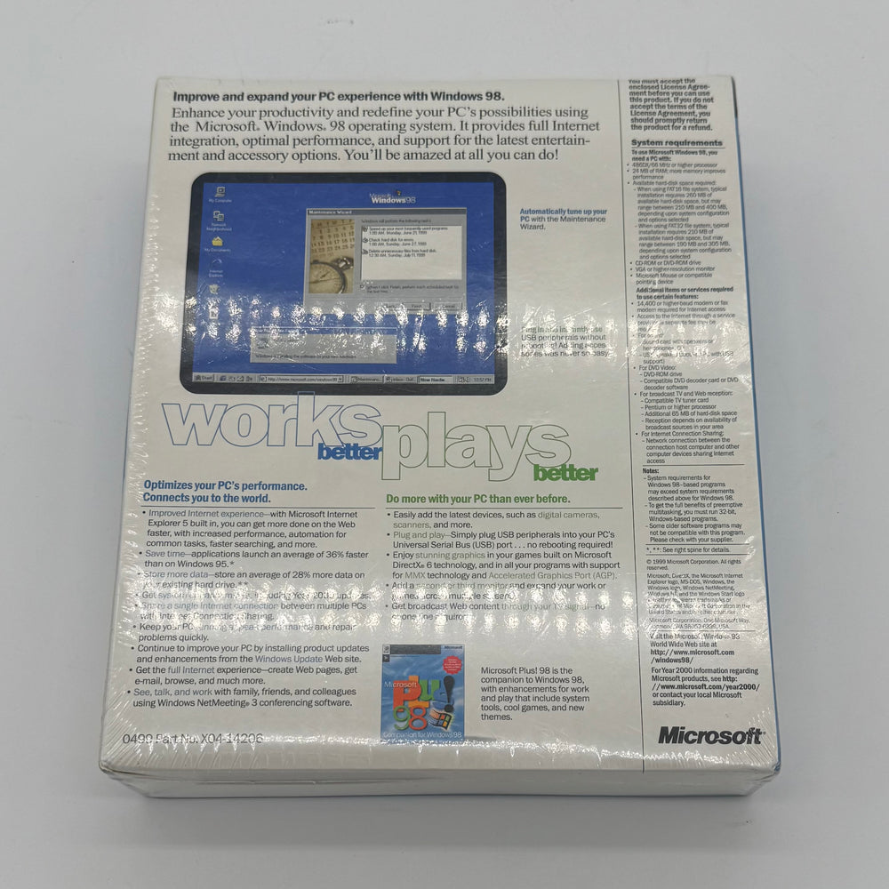 NEW Sealed Microsoft Windows 98 Second Edition For PC, FULL INSTALL Big Box